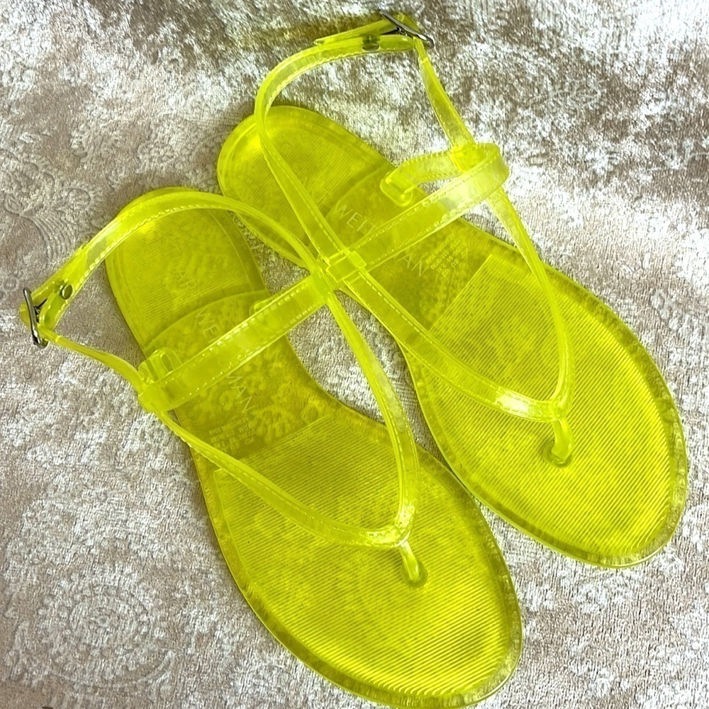 Brand New Stuart Weitzman Jelly Florescent Yellow Thong Ankle Strap Sandals - Picture 13 of 14